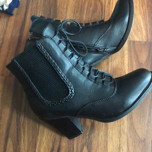 Black leather ankle booties